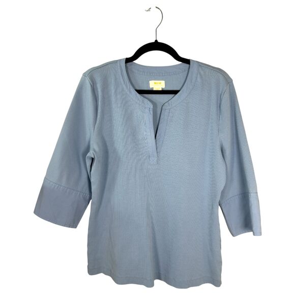 Maeve Anthropologie Blue Ribbed 3/4 Sleeve Placket Blouse Size XL - Picture 5 of 7